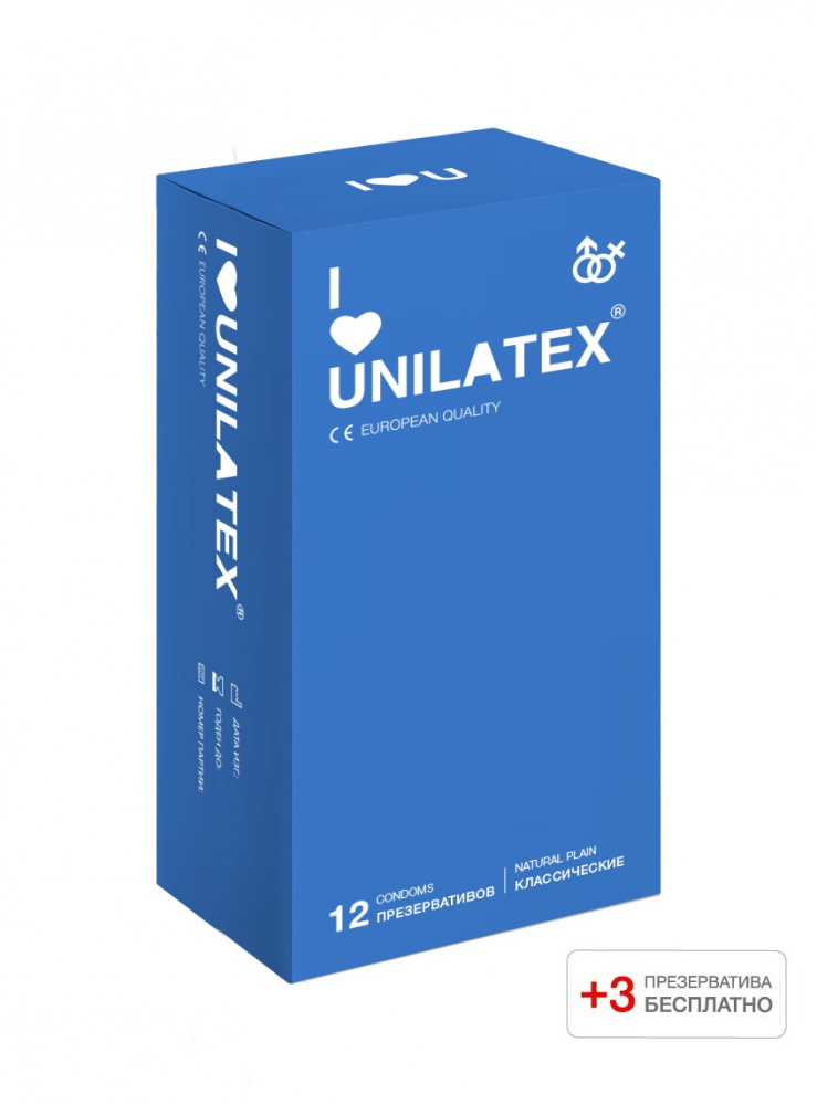 Презервативы Unilatex Natural Plain 12 шт +3 шт в подарок 