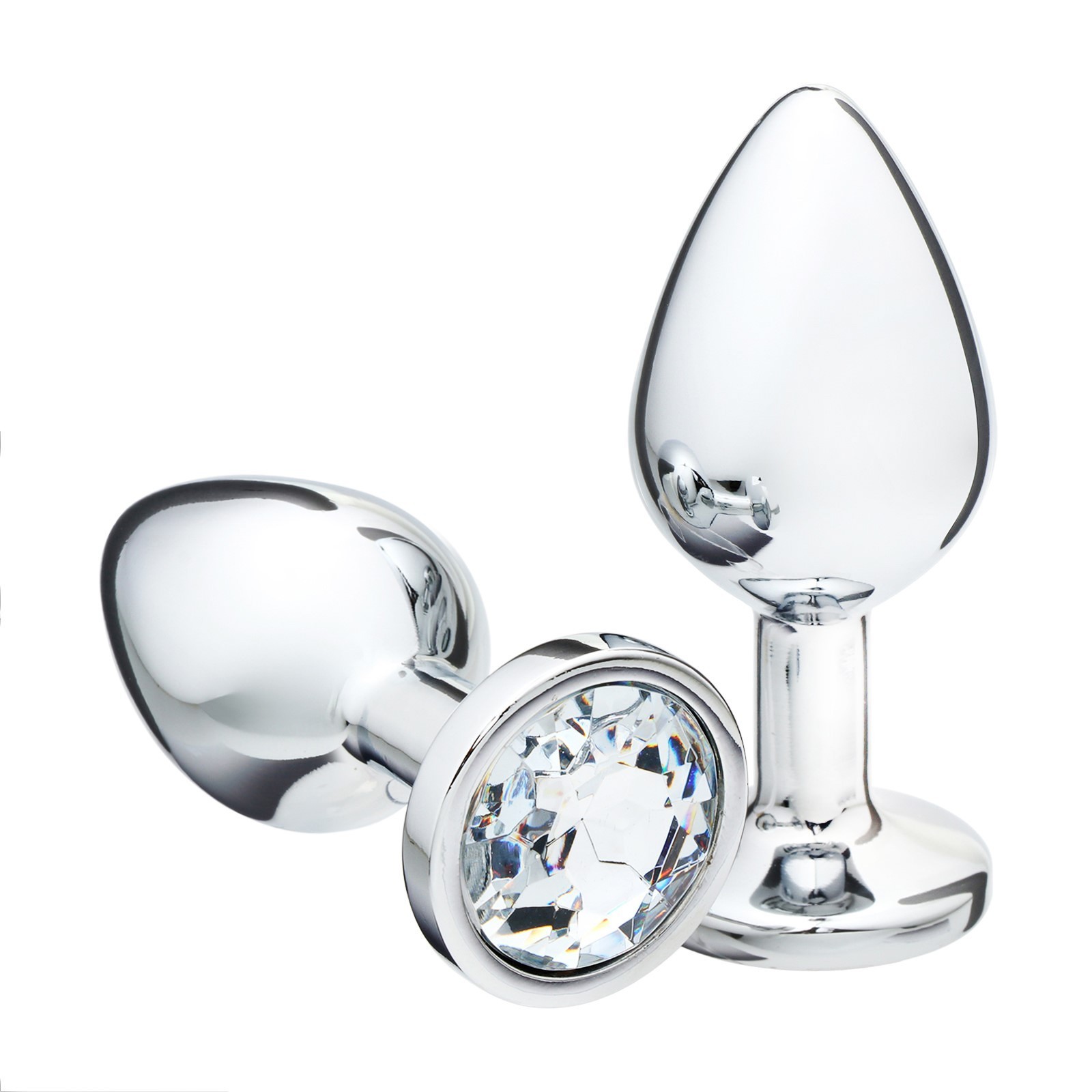 Анальная пробка серебряная, кристалл прозрачный 4 см