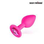 Анальная пробка с розовым кристаллом 3 см розовая